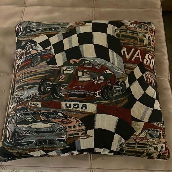 jordan’s Furniture Accents Race Car Theme 8 Square Throw Pillow
